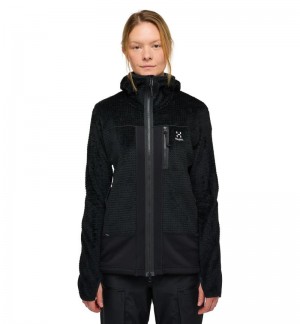 Women's Haglöfs Vassi Mid Hood Fleece Jackets Black Canada | IX73-933