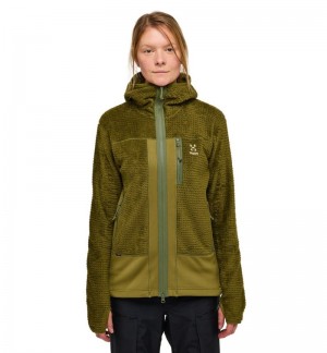 Women's Haglöfs Vassi Mid Hood Fleece Jackets Olive Green Canada | QW26-847