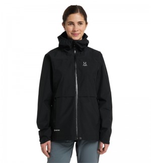 Women's Haglöfs Wilda GTX Jacket Windbreaker Black Canada | UJ82-859