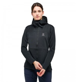 Women's Haglöfs Willow Mid Hood Fleece Jackets Black Canada | DA13-331