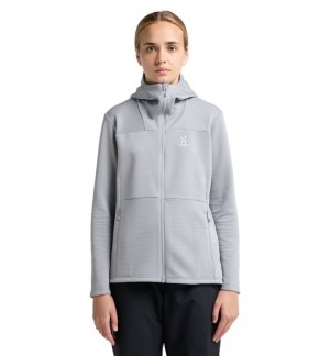 Women's Haglöfs Willow Mid Hood Fleece Jackets Concrete Canada | IU41-011