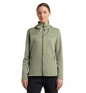 Women's Haglöfs Willow Mid Hood Fleece Jackets Green Canada | LT06-744