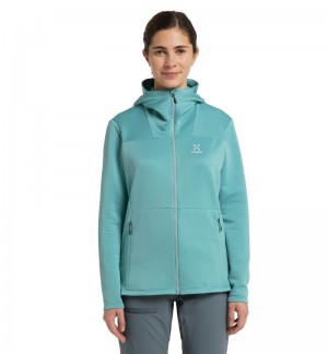 Women's Haglöfs Willow Mid Hood Fleece Jackets Green Blue Canada | KH12-417