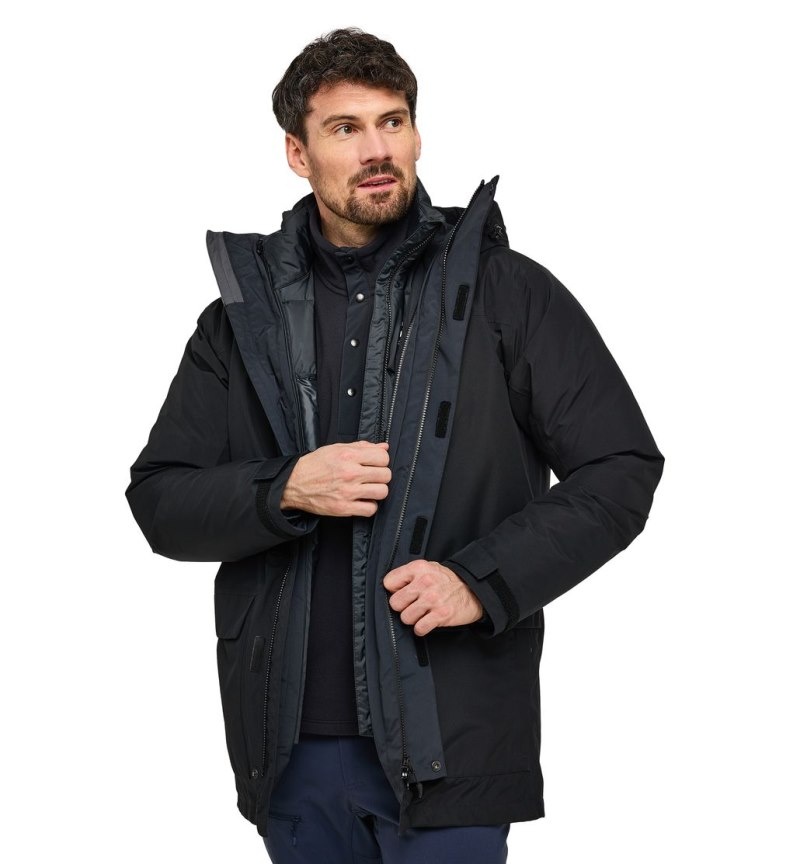 Men's Haglöfs Asp 3-in-1 GTX Parka Windbreaker Black Canada | SO55-454