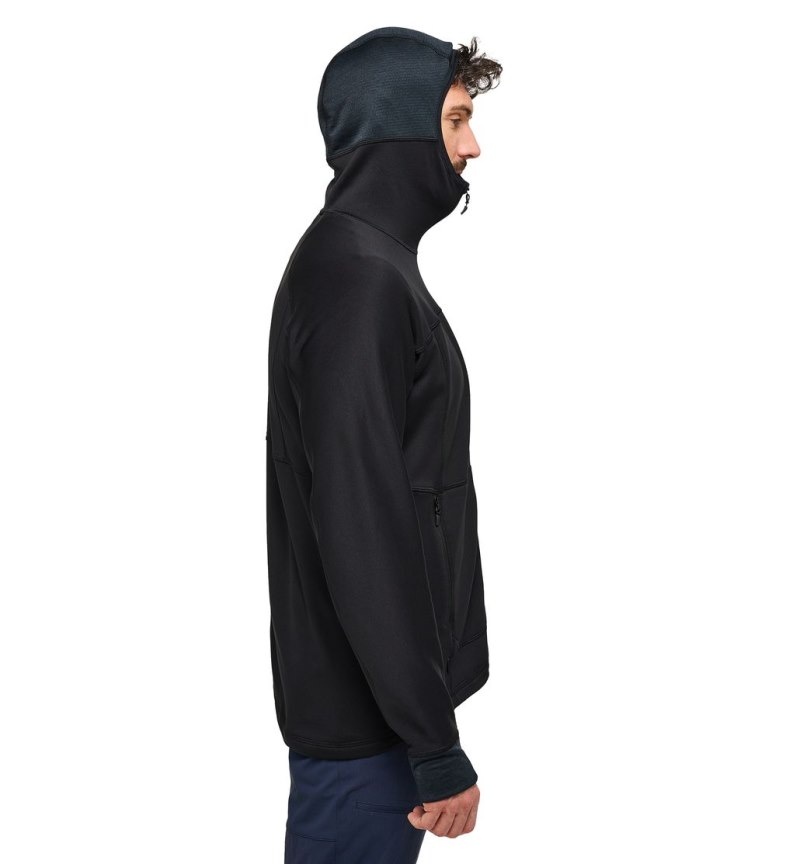 Men's Haglöfs Betula Hood Fleece Jackets Black Canada | XC83-238