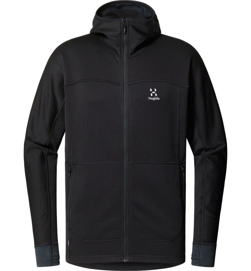 Men's Haglöfs Betula Hood Fleece Jackets Black Canada | XC83-238