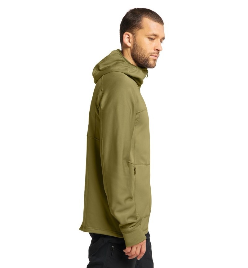 Men's Haglöfs Betula Hood Fleece Jackets Olive Green Canada | UN19-129