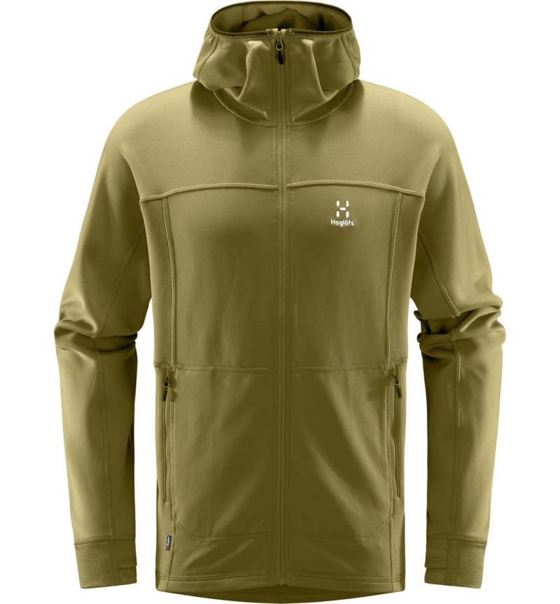 Men's Haglöfs Betula Hood Fleece Jackets Olive Green Canada | UN19-129