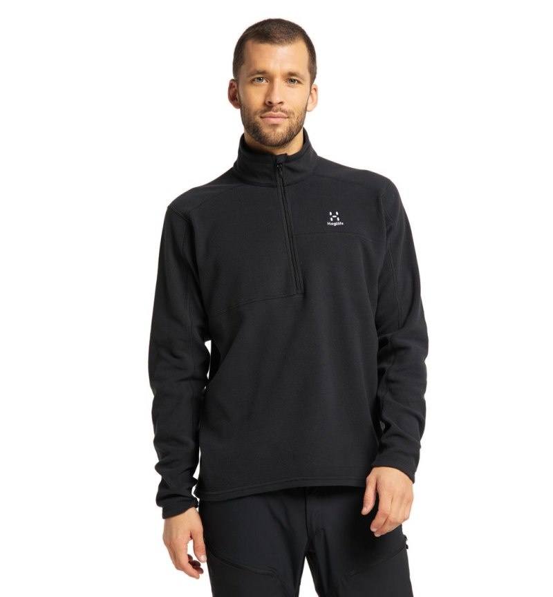 Men's Haglöfs Buteo 1/2 zip Fleece Jackets Black Canada | FF69-932