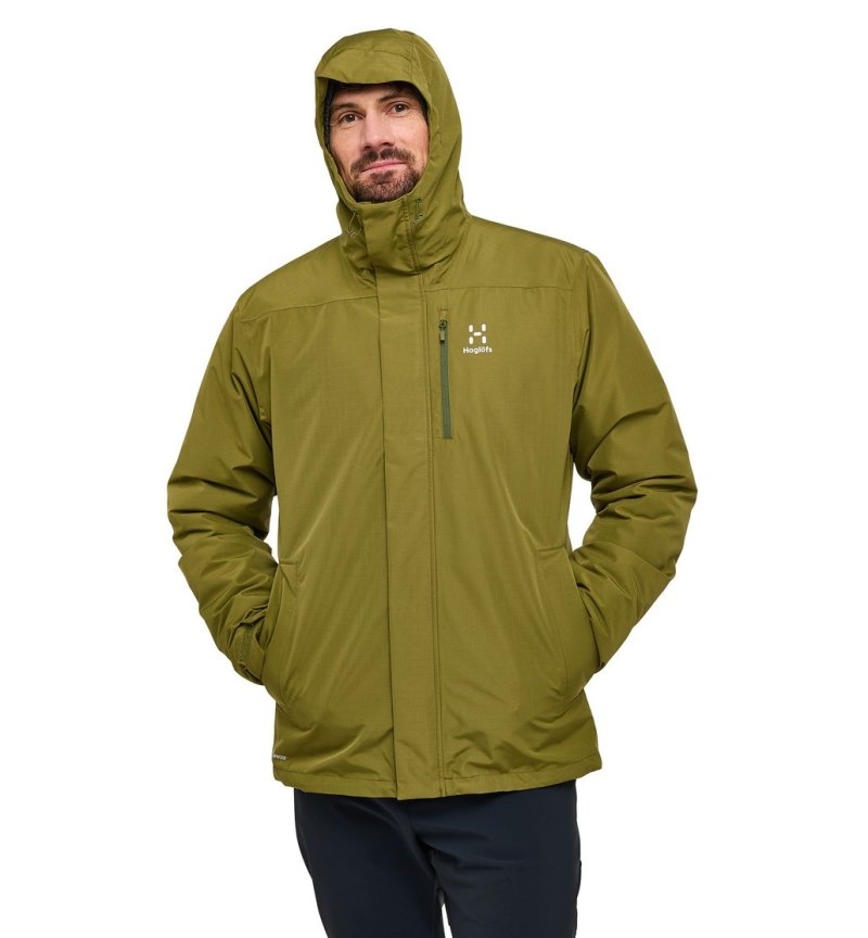 Men's Haglöfs Ek 3-in-1 Proof Jacket Windbreaker Olive Green / Green Canada | GT11-724