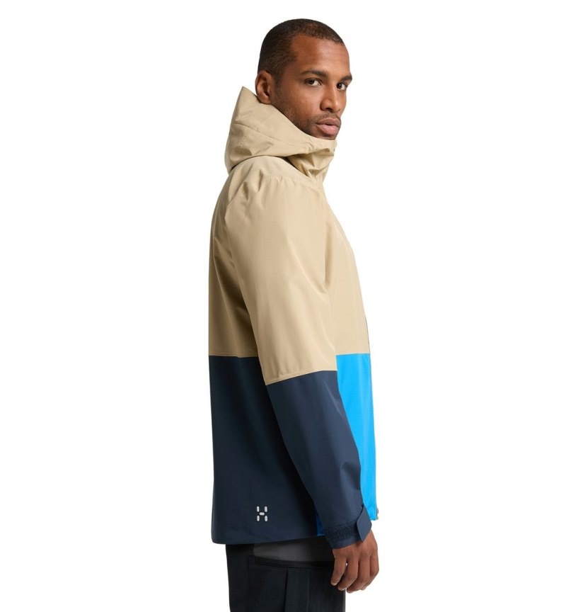 Men's Haglöfs Finch Proof Jacket Windbreaker Beige / Blue Canada | DT45-227