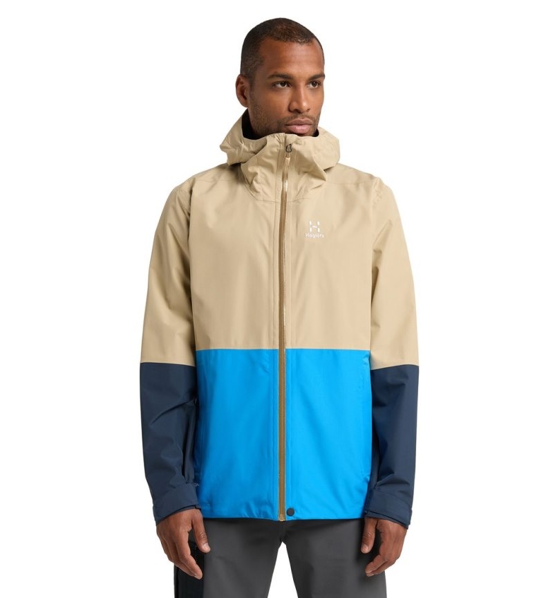 Men\'s Haglöfs Finch Proof Jacket Windbreaker Beige / Blue Canada | DT45-227