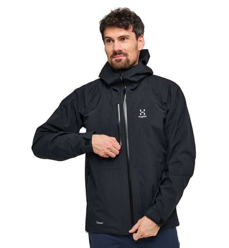 Men's Haglöfs Front Proof Jacket Windbreaker Black Canada | WL51-309