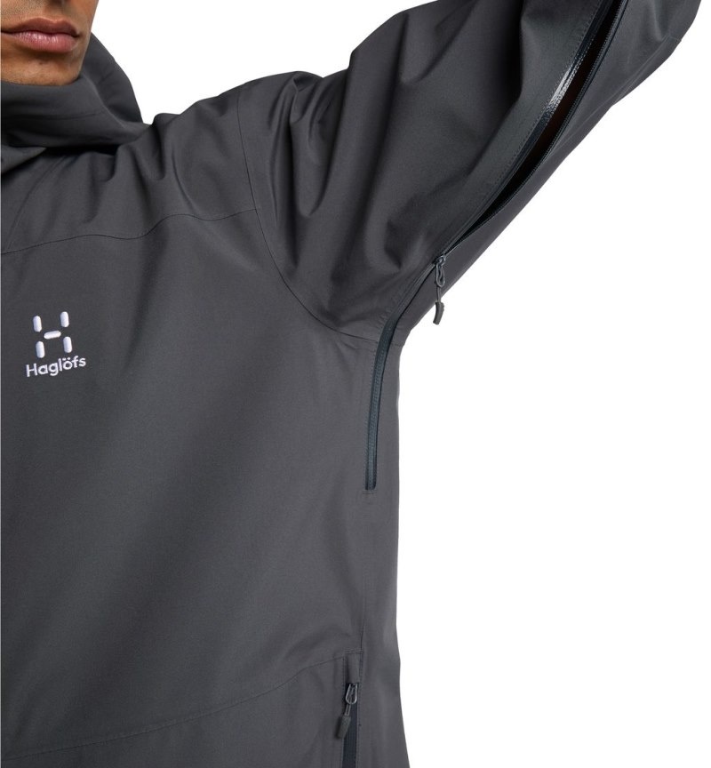 Men's Haglöfs Front Proof Jacket Windbreaker Magnetite Canada | TW57-870