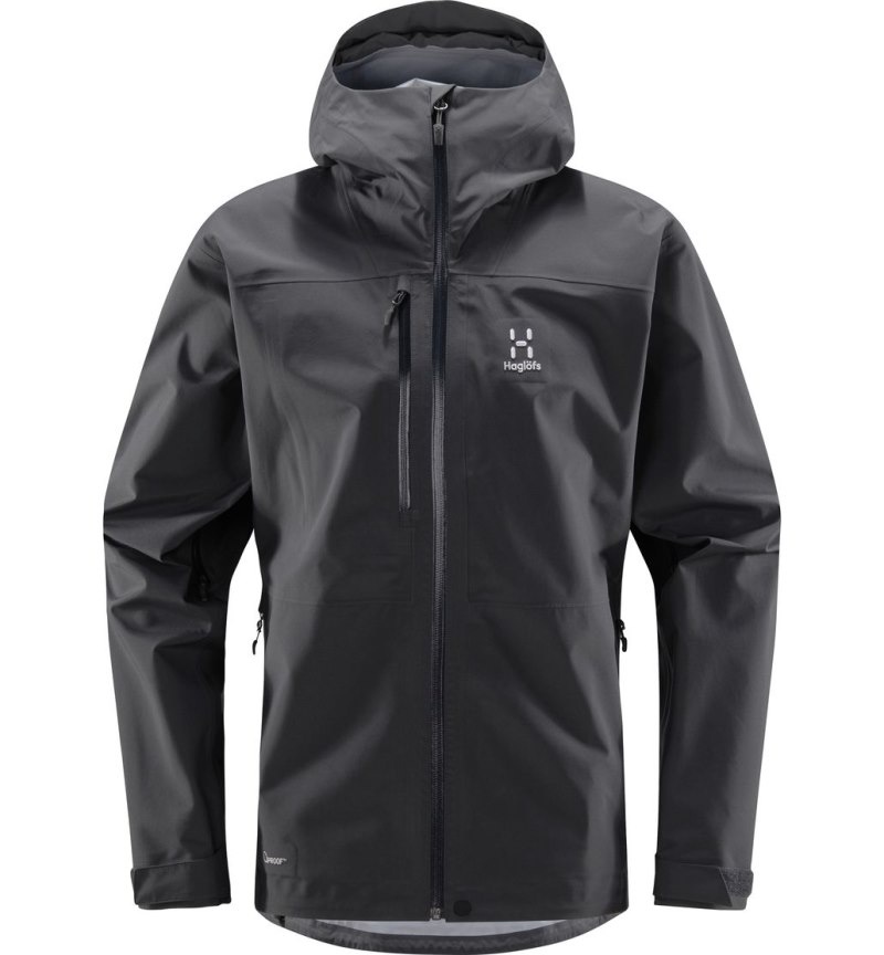 Men's Haglöfs Front Proof Jacket Windbreaker Magnetite Canada | TW57-870