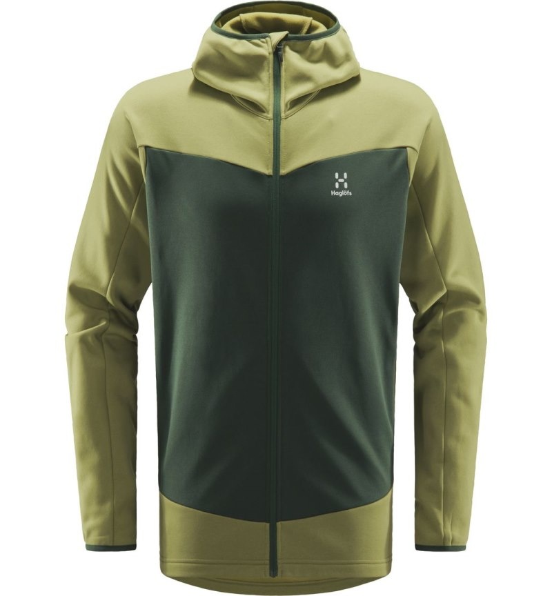 Men's Haglöfs Frost Mid Hood Fleece Jackets Green / Green Canada | GJ70-568