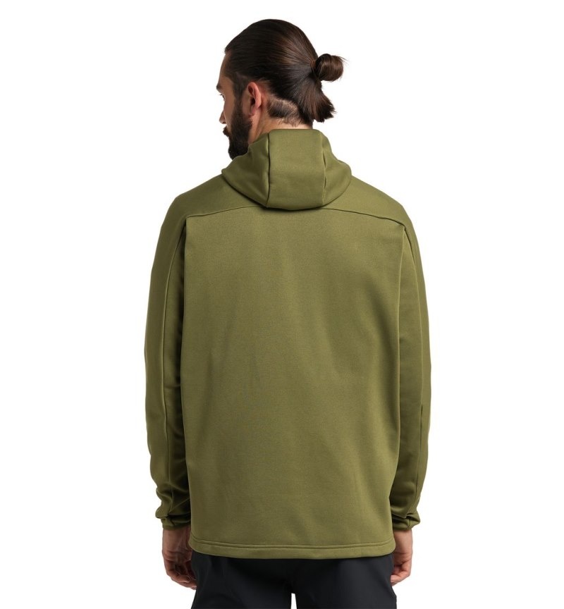 Men's Haglöfs Frost Mid Hood Fleece Jackets Olive Green Canada | VG51-485