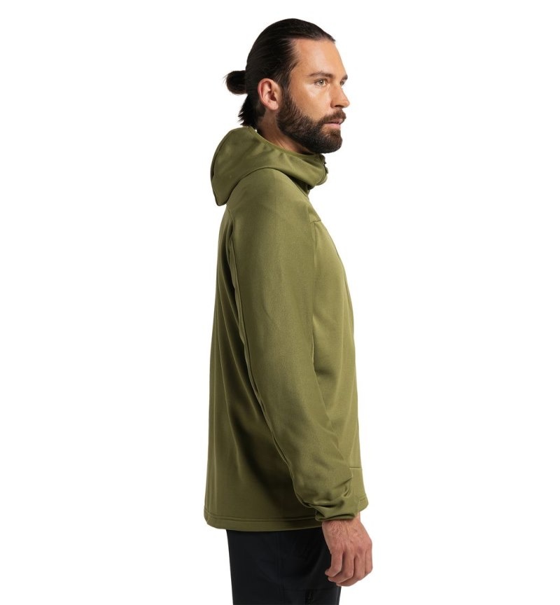 Men's Haglöfs Frost Mid Hood Fleece Jackets Olive Green Canada | VG51-485