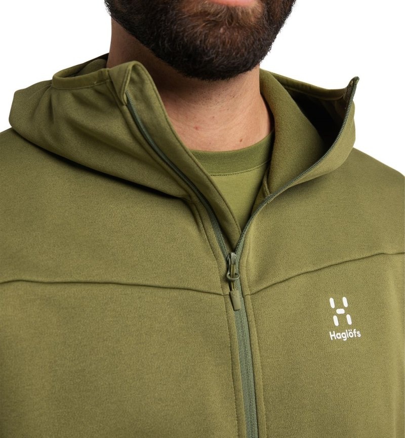 Men's Haglöfs Frost Mid Hood Fleece Jackets Olive Green Canada | VG51-485