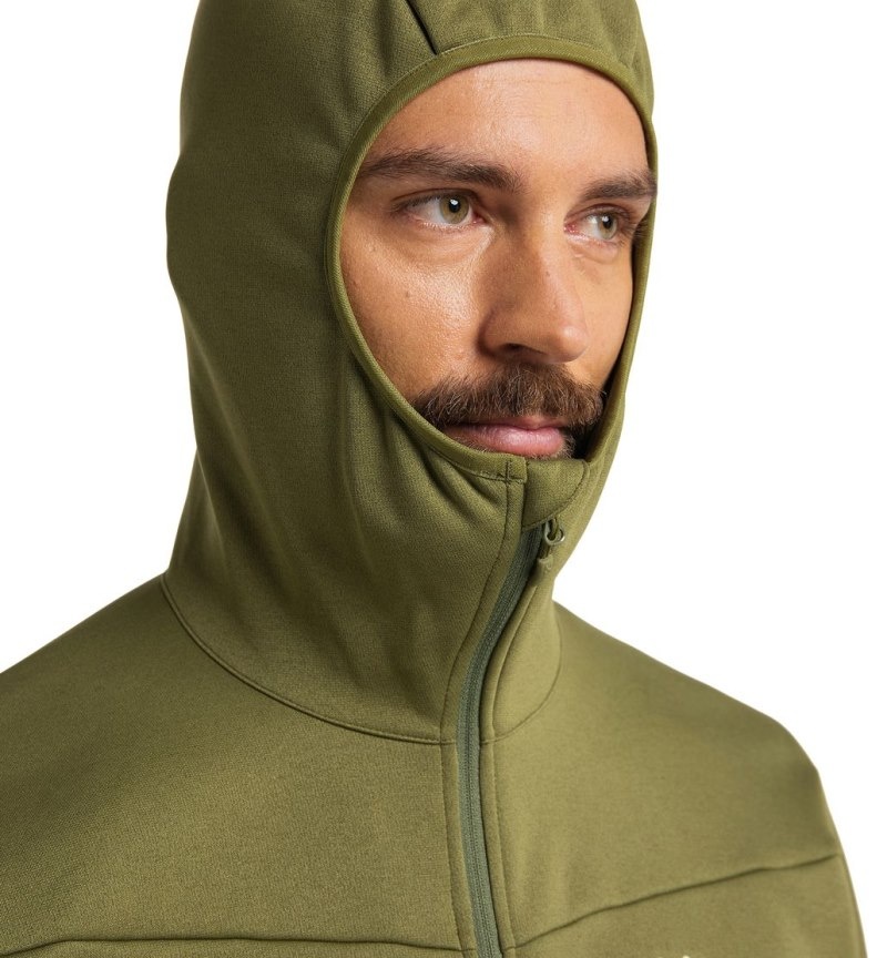 Men's Haglöfs Frost Mid Hood Fleece Jackets Olive Green Canada | VG51-485