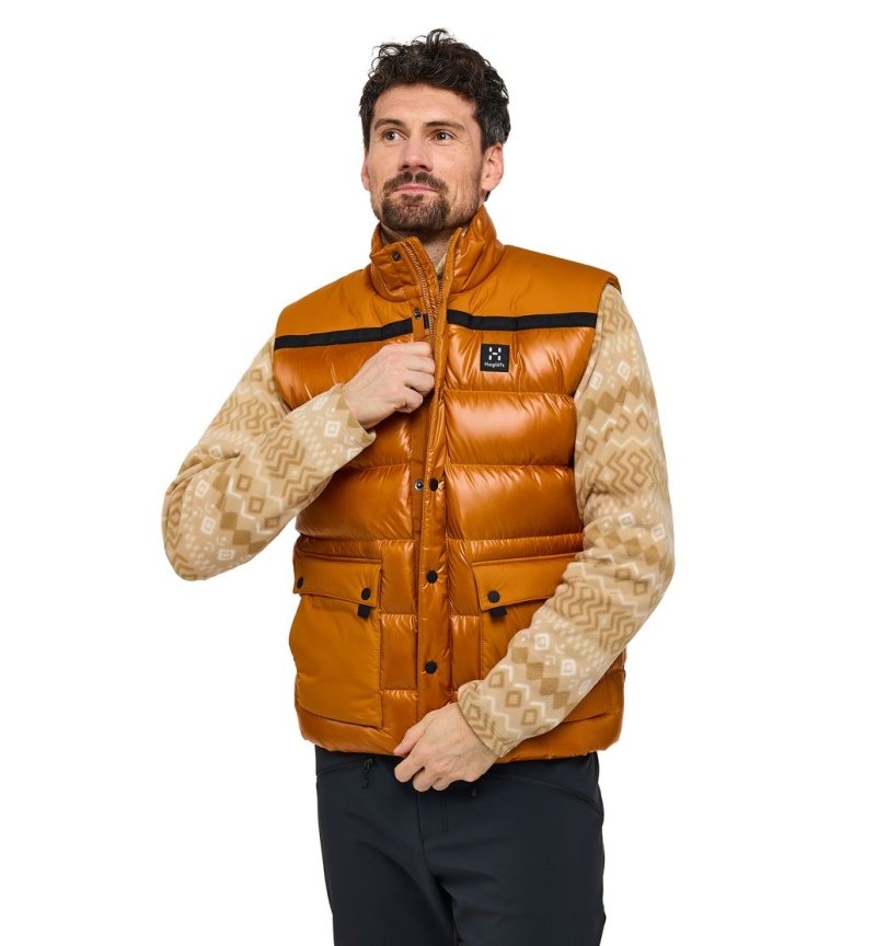 Men's Haglöfs Funäs Down Vest Insulated Jackets Golden Brown Canada | CZ60-022