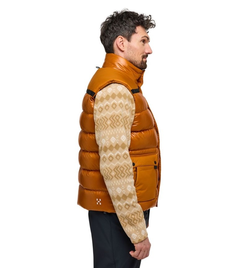 Men's Haglöfs Funäs Down Vest Insulated Jackets Golden Brown Canada | CZ60-022