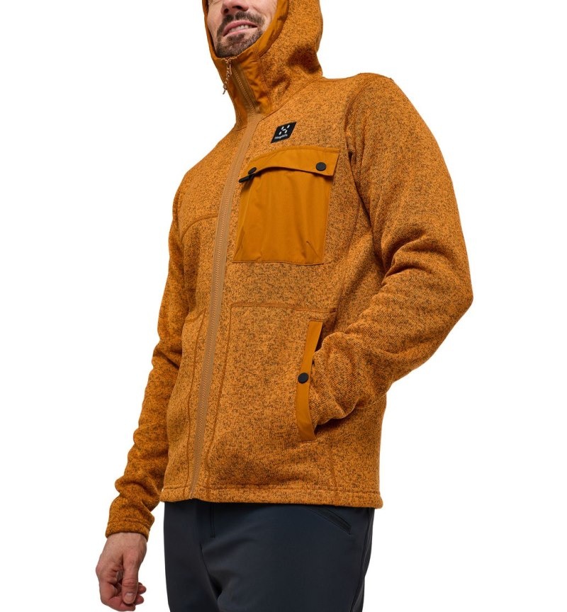 Men's Haglöfs Hede Mid Hood Fleece Jackets Golden Brown Canada | JA84-046