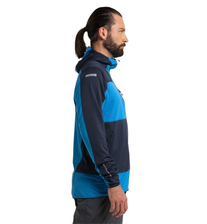 Men's Haglöfs L.I.M Mid Fast Hood Fleece Jackets Blue / Blue Canada | AB29-379