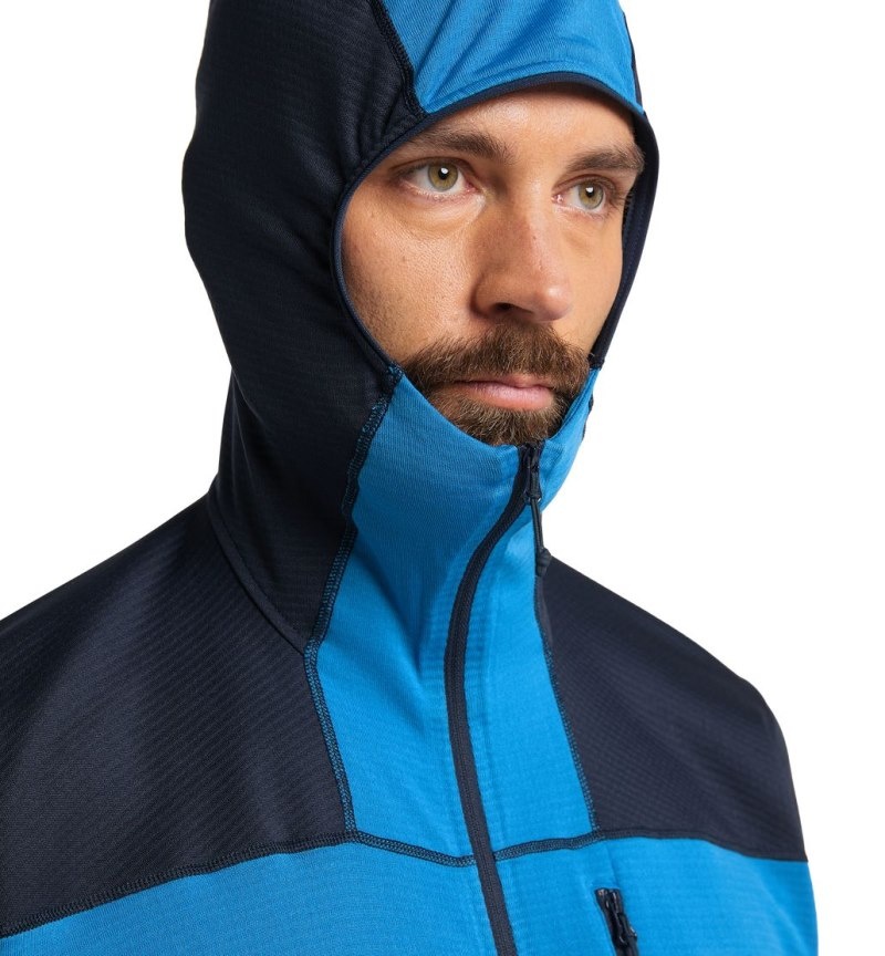 Men's Haglöfs L.I.M Mid Fast Hood Fleece Jackets Blue / Blue Canada | AB29-379