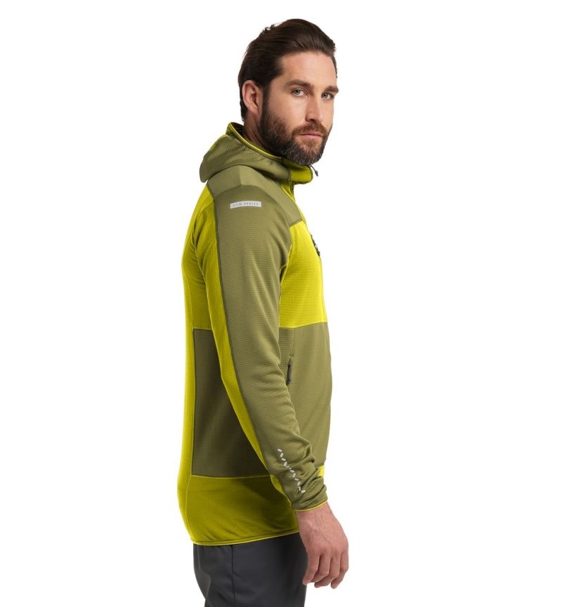 Men's Haglöfs L.I.M Mid Fast Hood Fleece Jackets Olive Green / Aurora Canada | EE79-755