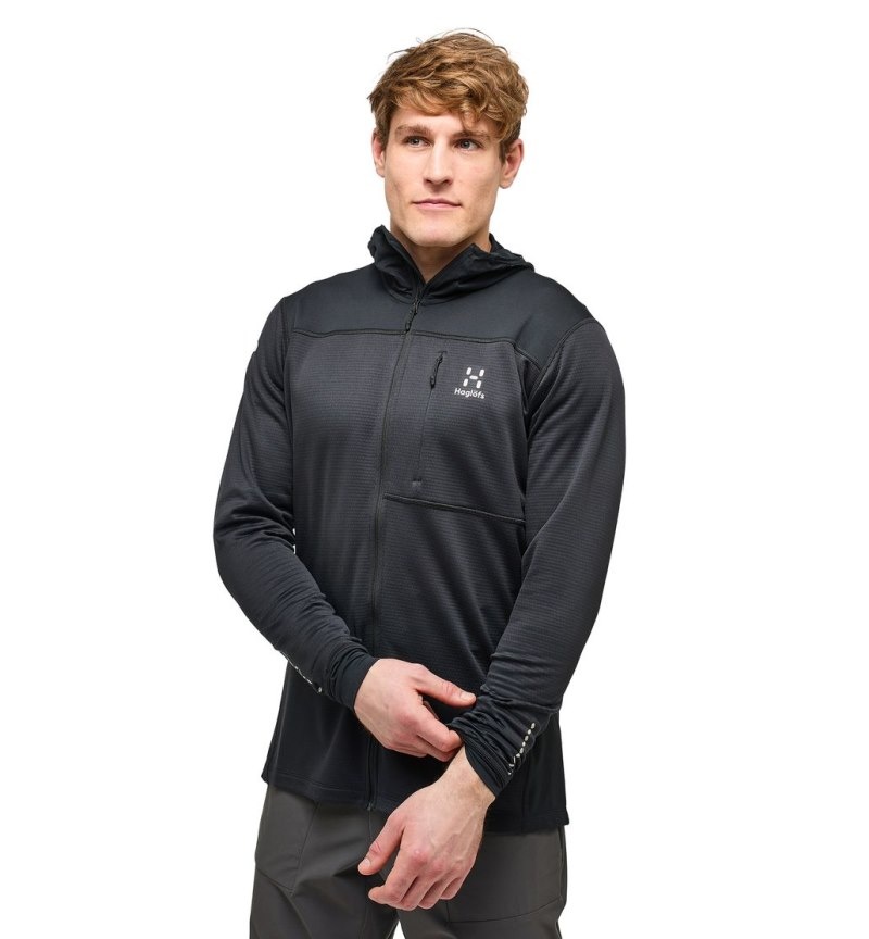 Men's Haglöfs L.I.M Mid Multi Hood Fleece Jackets Black Canada | AD13-333