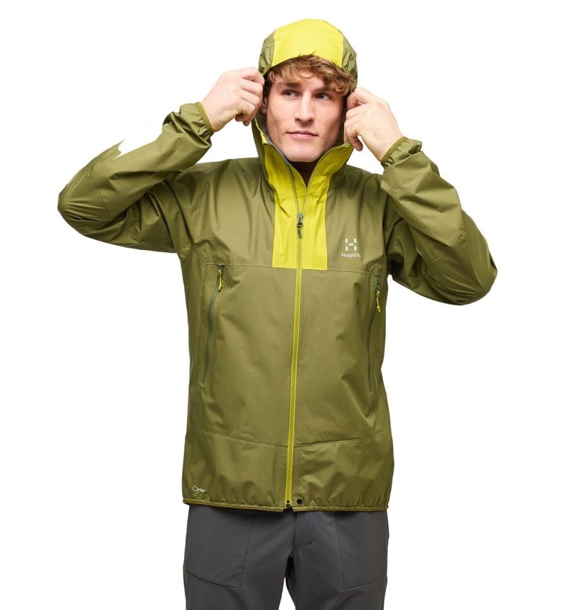 Men's Haglöfs L.I.M Proof Jacket Windbreaker Olive Green / Aurora Canada | SL21-560