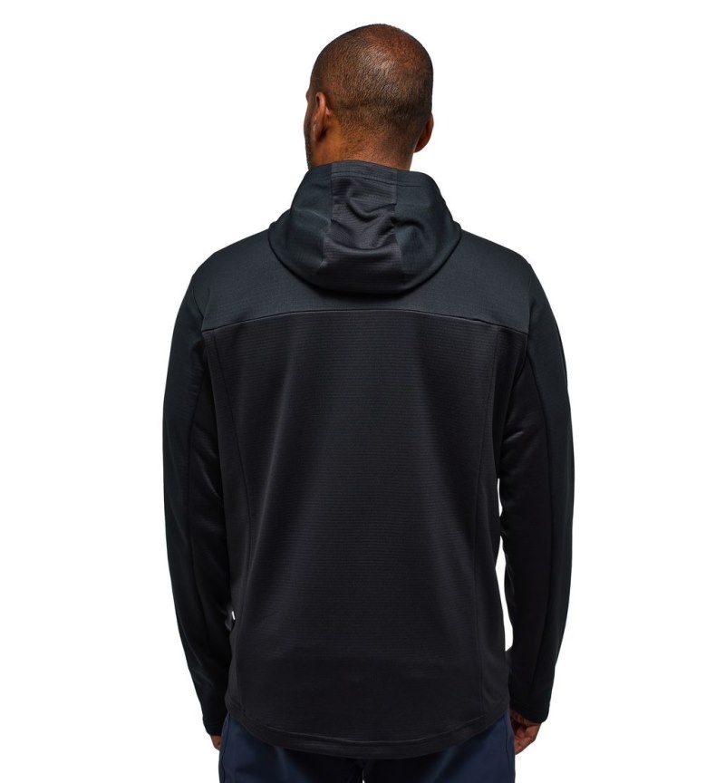 Men's Haglöfs Lark Mid Hood Fleece Jackets Black Canada | AF13-134