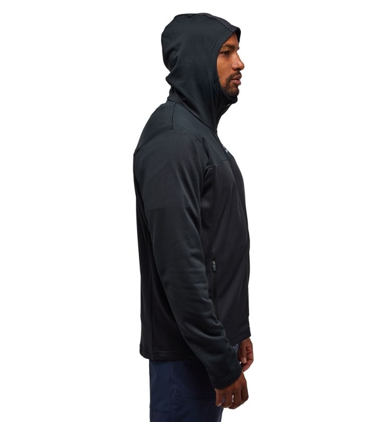 Men's Haglöfs Lark Mid Hood Fleece Jackets Black Canada | AF13-134