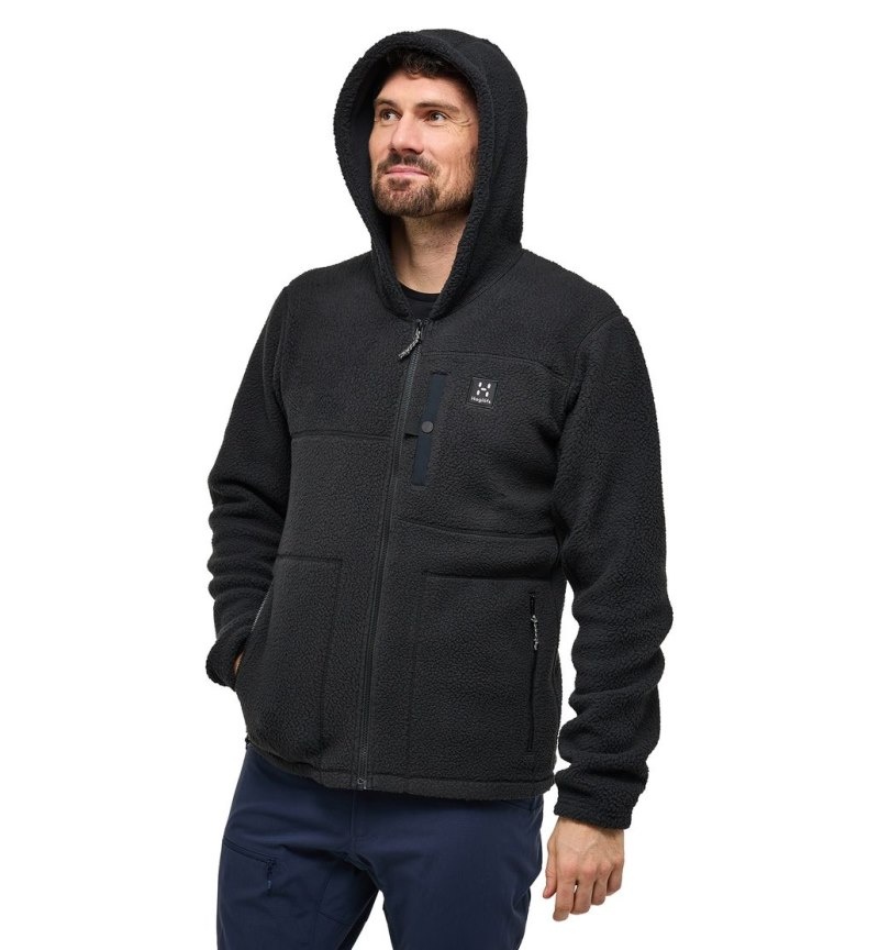 Men's Haglöfs Malung Pile Hood Fleece Jackets Black Canada | EP94-699