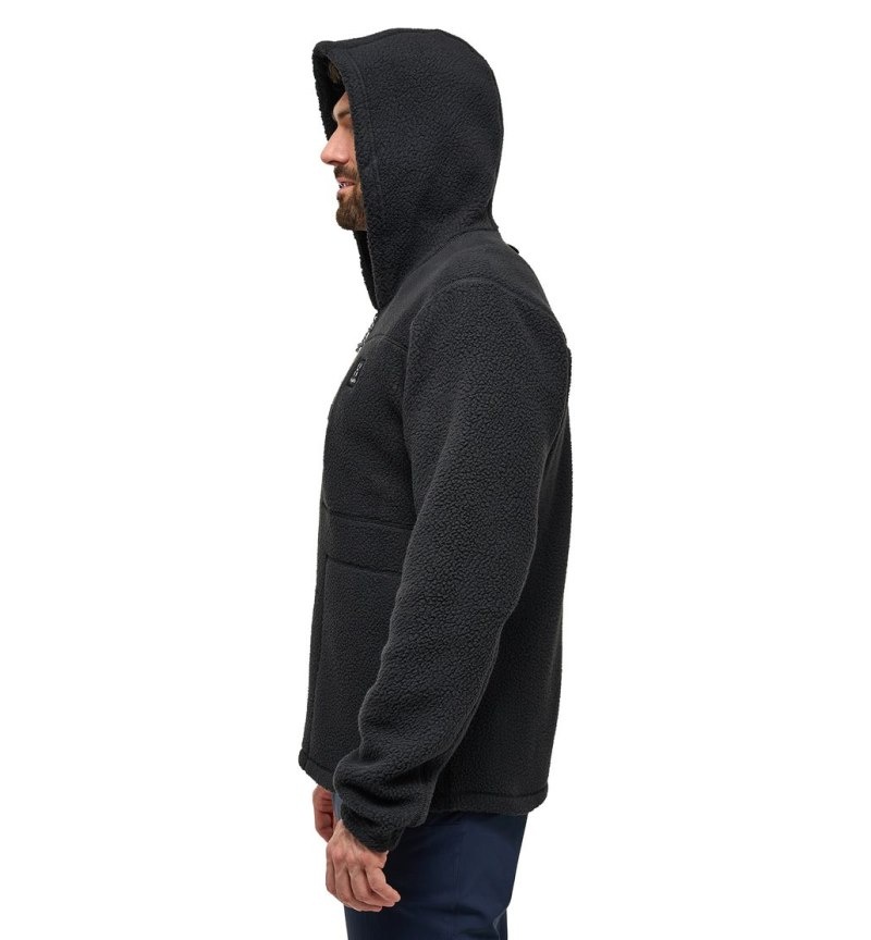 Men's Haglöfs Malung Pile Hood Fleece Jackets Black Canada | EP94-699