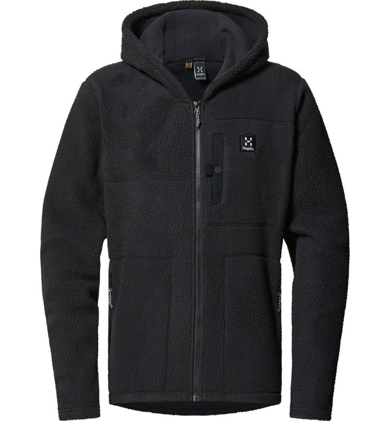 Men's Haglöfs Malung Pile Hood Fleece Jackets Black Canada | EP94-699