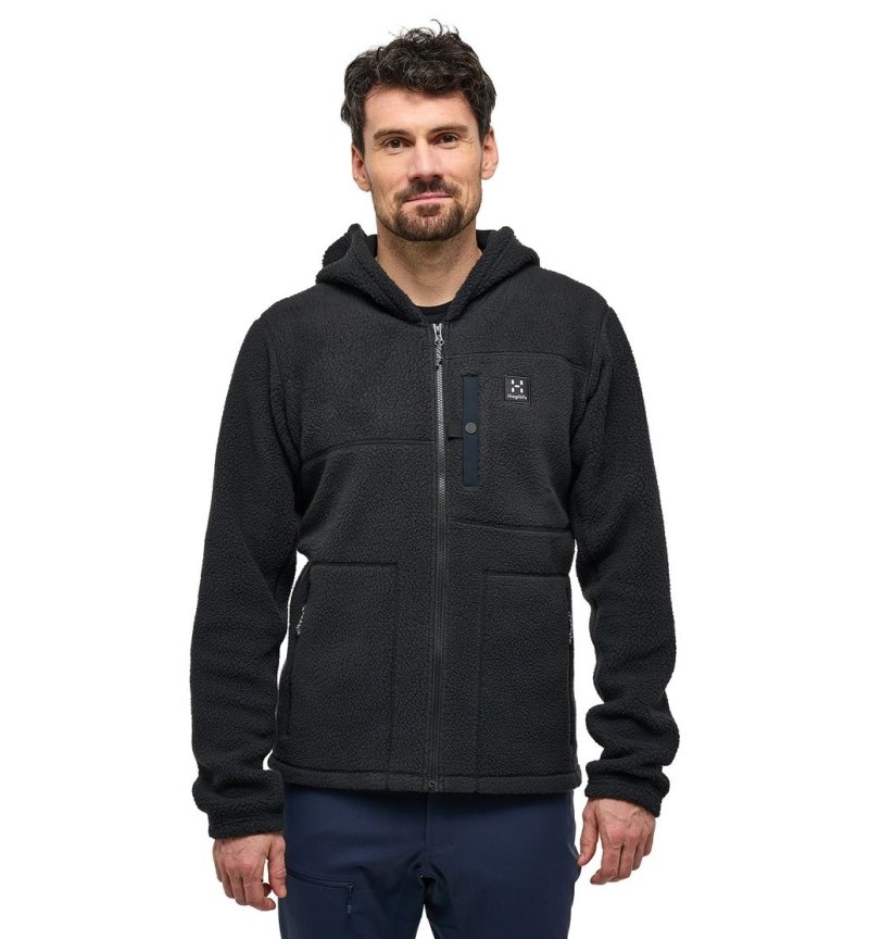 Men\'s Haglöfs Malung Pile Hood Fleece Jackets Black Canada | EP94-699