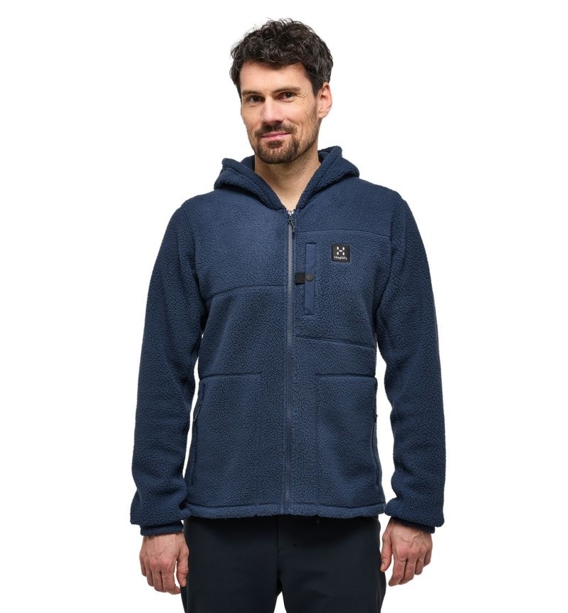 Men\'s Haglöfs Malung Pile Hood Fleece Jackets Blue Canada | NP71-014