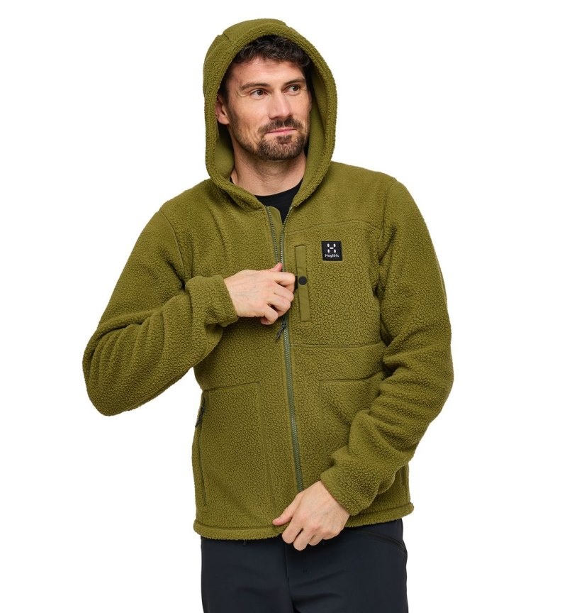 Men's Haglöfs Malung Pile Hood Fleece Jackets Olive Green Canada | RE25-089