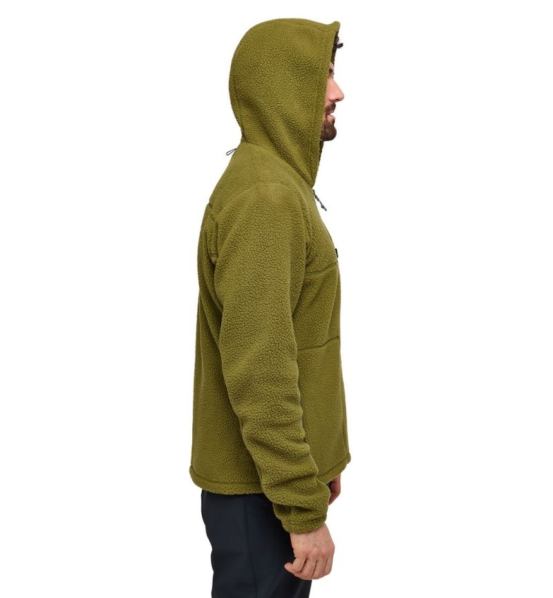 Men's Haglöfs Malung Pile Hood Fleece Jackets Olive Green Canada | RE25-089