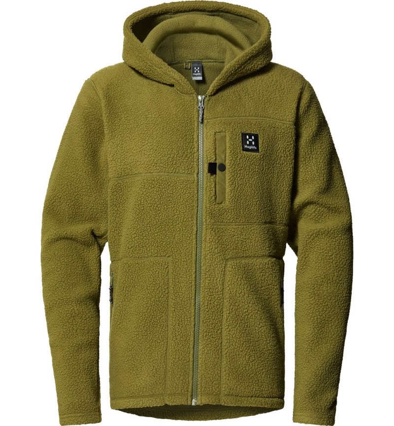 Men's Haglöfs Malung Pile Hood Fleece Jackets Olive Green Canada | RE25-089