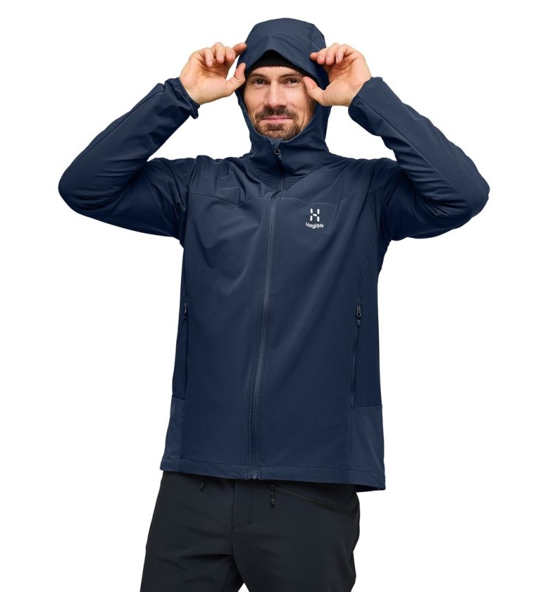 Men's Haglöfs Move Softshell Hood Windbreaker Blue Canada | HE29-736