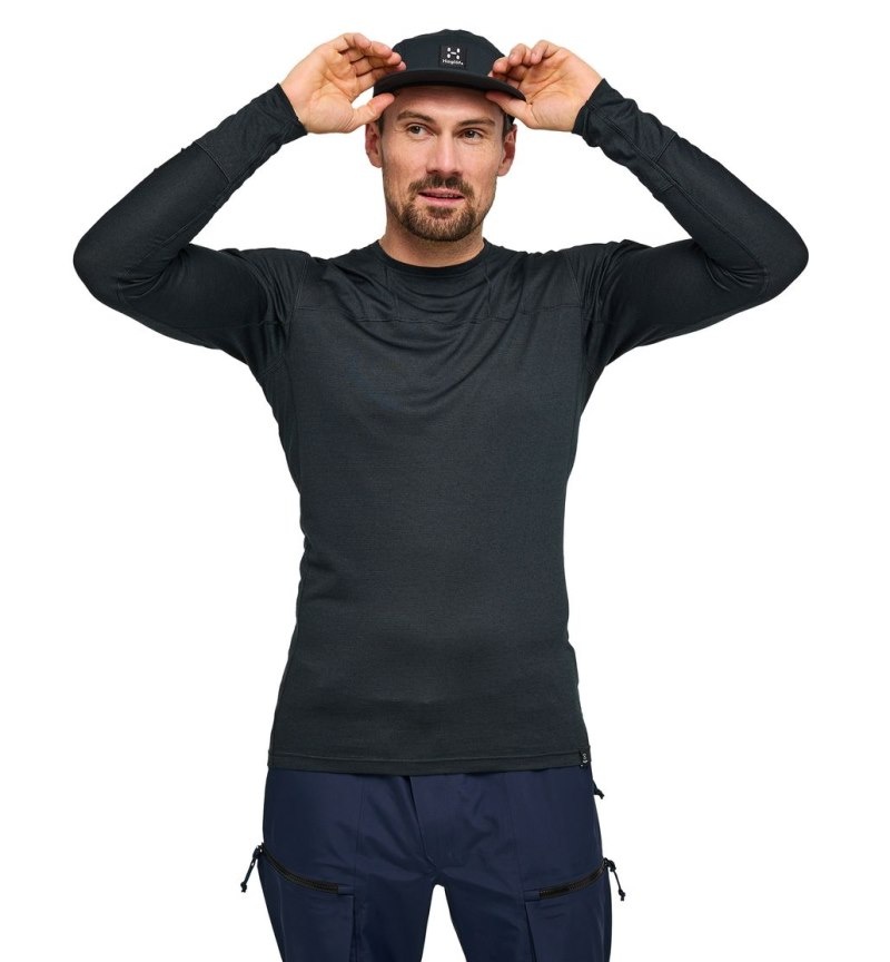 Men's Haglöfs Natural Blend Tech Crew Neck Baselayers Black Canada | KI21-133