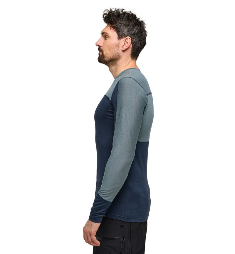 Men's Haglöfs Natural Blend Tech Crew Neck Baselayers Blue / Blue Canada | PN44-506