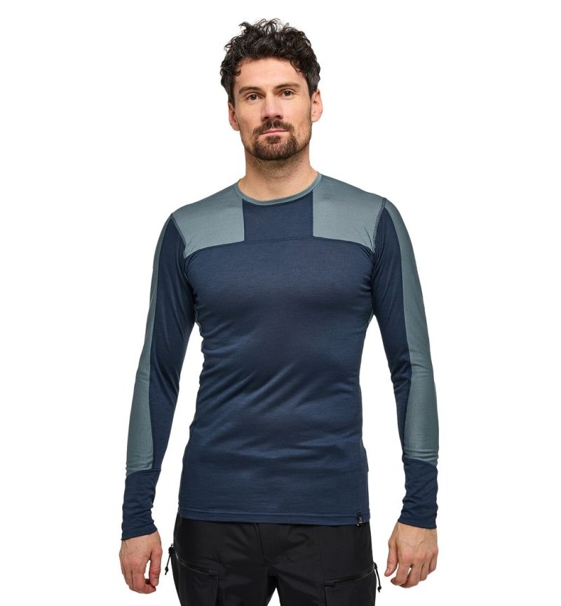 Men\'s Haglöfs Natural Blend Tech Crew Neck Baselayers Blue / Blue Canada | PN44-506