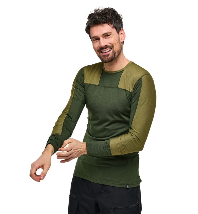 Men's Haglöfs Natural Blend Tech Crew Neck Baselayers Green / Olive Green Canada | EB79-086