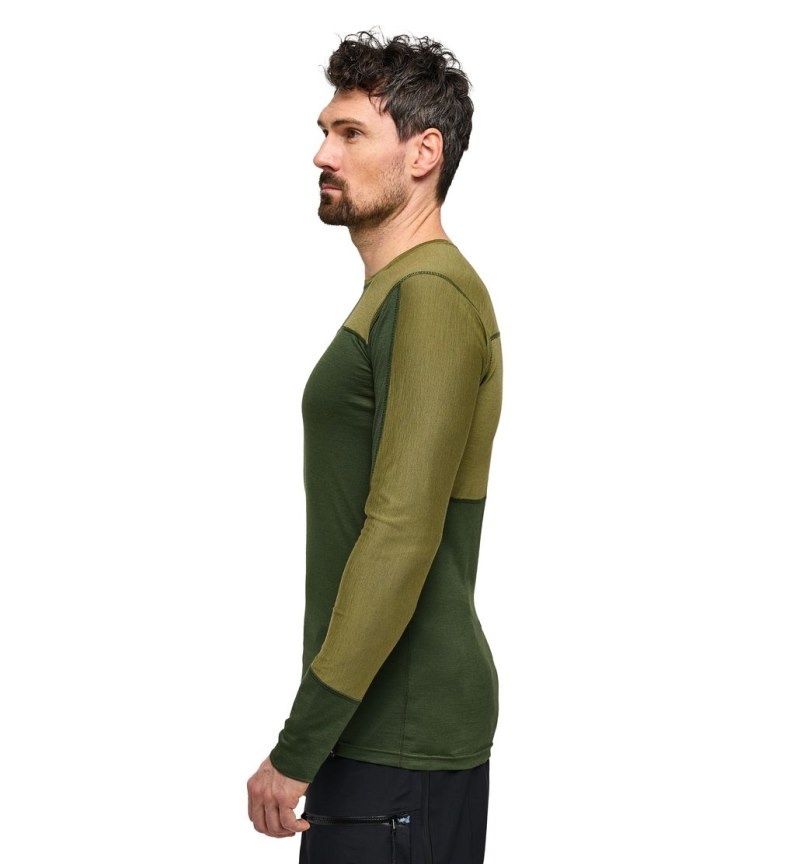 Men's Haglöfs Natural Blend Tech Crew Neck Baselayers Green / Olive Green Canada | EB79-086