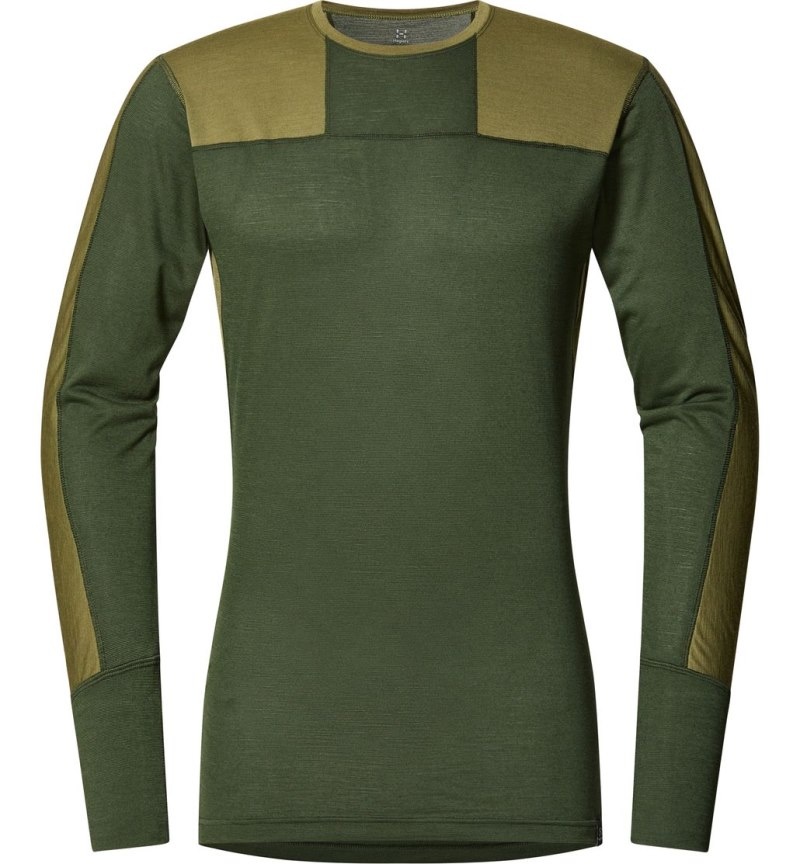 Men's Haglöfs Natural Blend Tech Crew Neck Baselayers Green / Olive Green Canada | EB79-086