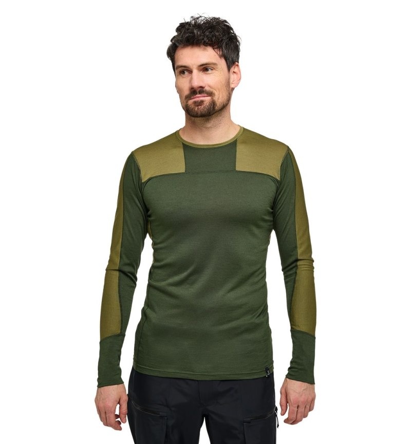 Men\'s Haglöfs Natural Blend Tech Crew Neck Baselayers Green / Olive Green Canada | EB79-086